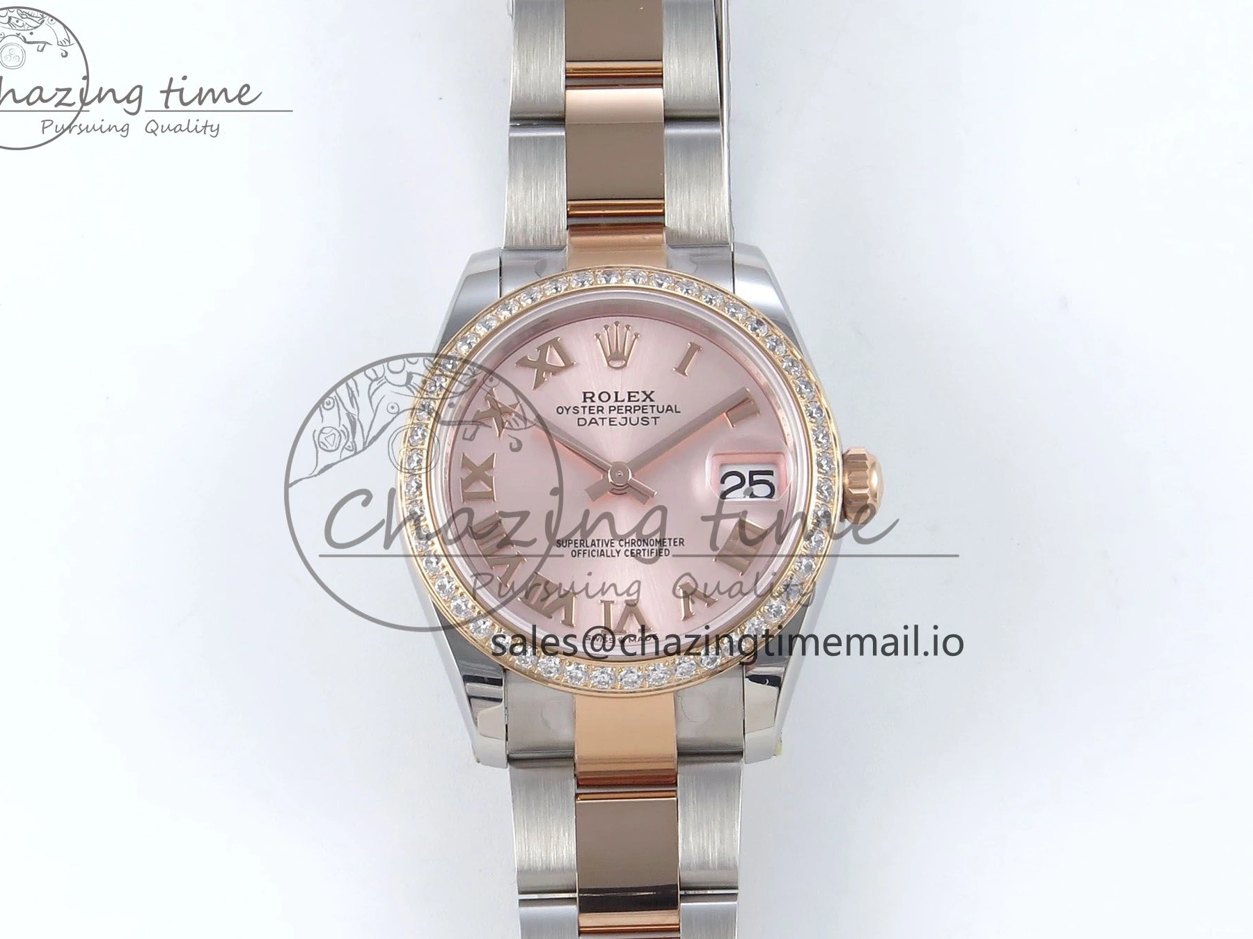 0515 Sleek DateJust 31 278381RBR ARF 1:1 Best Edition 904L Steel RG Roman Dial Diamonds Bezel on SS RG Oyster Bracelet ETA 382